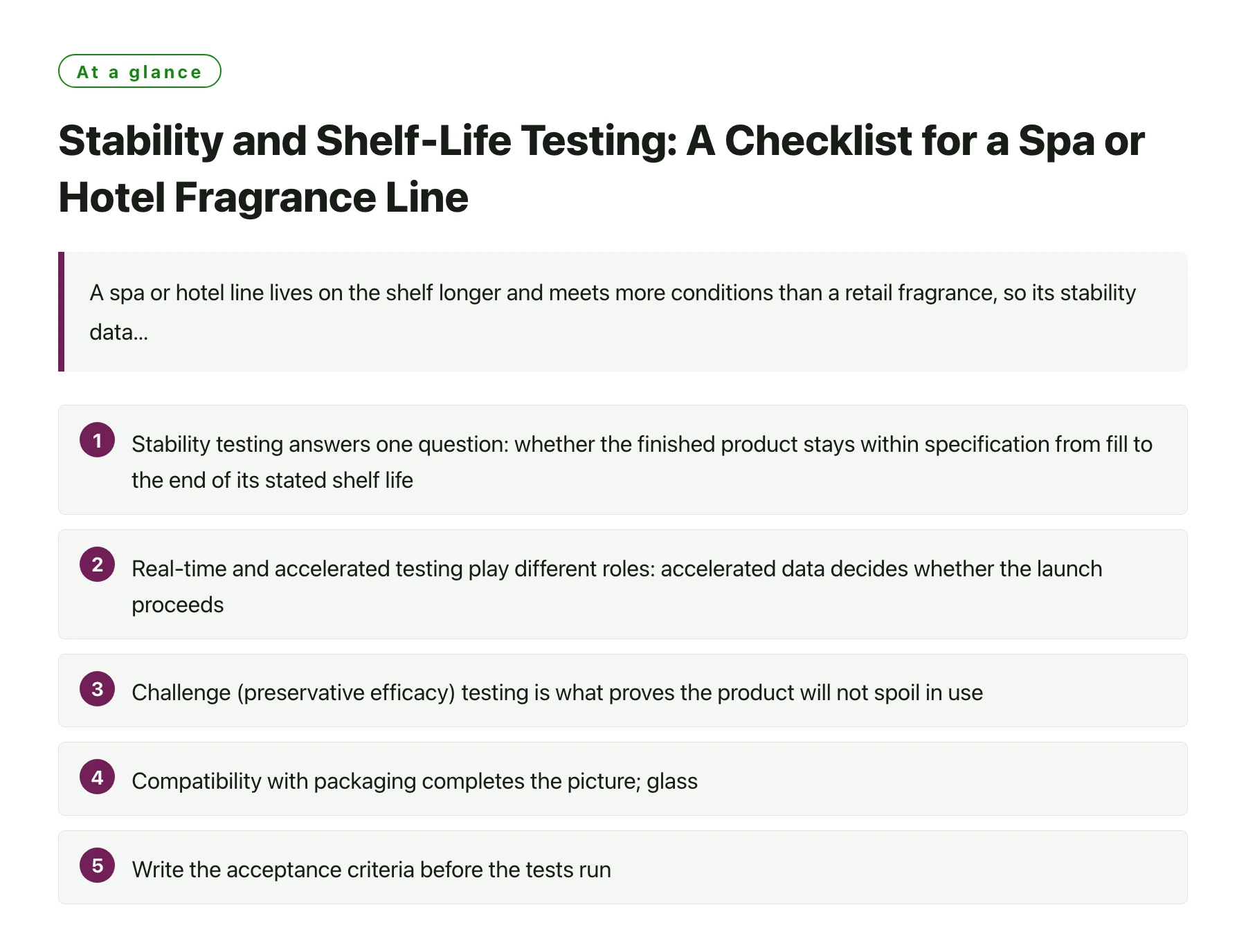 Stability and Shelf-Life Testing: A Checklist for a Spa or Hotel Fragrance Line——全文要点速览